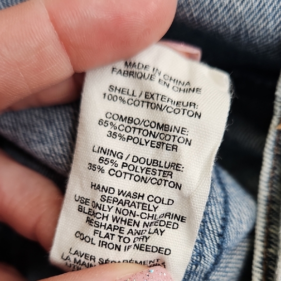 Avec Les Filles Blue Denim Jacket With Floral Patchwork Sleeves Size Medium - Picture 8 of 14